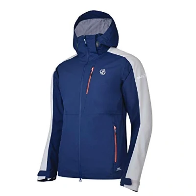 Image of Dare2b Men Diluent Waterproof and Breathable Detachable Hood Ventilated Hiking Shell Jacket Clearwater Blue/Argent Grey, Large