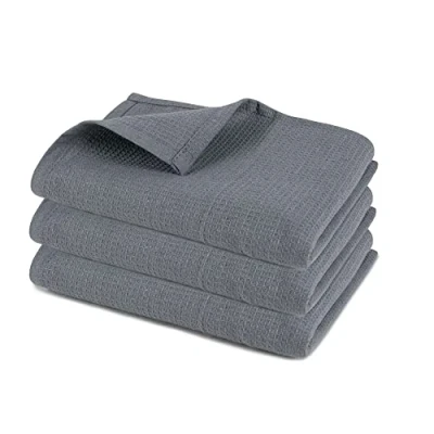 Image of Pagnanno Hotel Quality Kitchen tea Towels &amp; Waffle Weave towel Professional Cotton 45 x 70 cm Absorbent Fast Drying Dish Towels, and Bar (Pack of 3 (45x70cm), Grey)