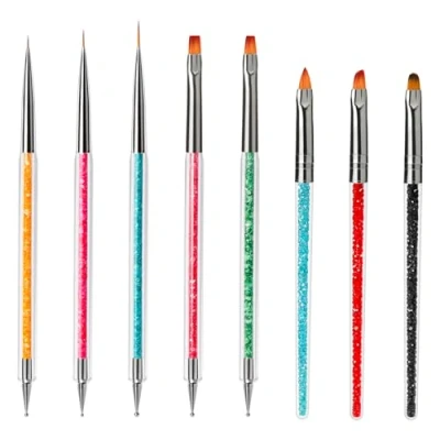 Image of Function Nail Brush for Dotting Drawing Art Brushes Gel Nails Painting Tools Liner Design Kit with Glitter Handle