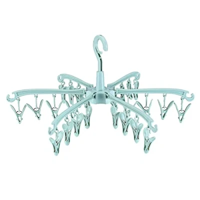 Image of Rotating Sock Dryer, Clothes Airer with 24 Pegs Clips, 360 Drying Rack, Socks Dryer Hanger for Laundry, Underwear, Panty, Bra, Foldable