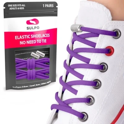Image of SULPO Round Elastic Laces Without Ties No Tie Shoe Adult And Kids Silicone For Trainers, Sneakers, Converse Work Shoes With Metal Quick release Buckles