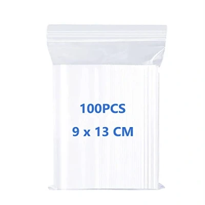 Image of 100 Grip Seal Bags Resealable Zip Lock Poly 9 X 13cm Small Plastic Bags, Clear Reusable Jewelry Zipper for Beads Medicine Snacks Seeds Coins