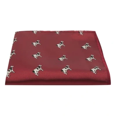 Image of King &amp; Priory Burgundy Red Embroidered Cow Pocket Square, Handkerchief