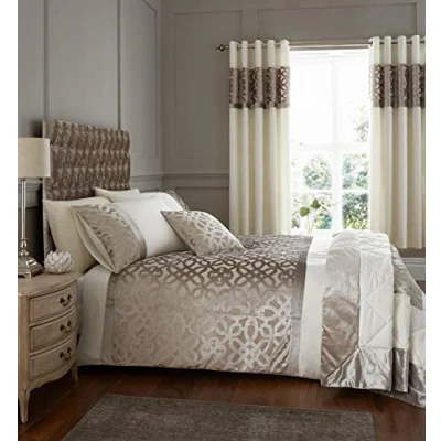 Image of Catherine Lansfield Lattice Cut Velvet King Duvet Cover Set with Pillowcase Natural