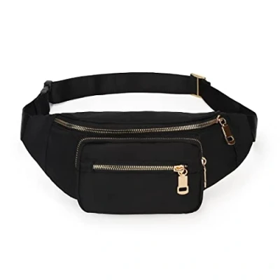 Image of Estwell Bum Bag Waist Pack Men Women Waterproof Festival Fanny Travel Large Capacity with 4 Zip Pockets Money Hip Pouch, Black