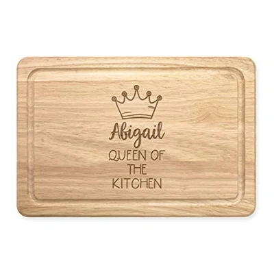 Image of Personalised Name Queen of The Kitchen Rectangular Wooden Chopping Board Custom