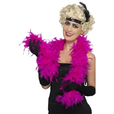 Image of Smiffys Boa, 50g, Fuchsia Feather, 150cm, 1920&#039;s Razzle Fancy Dress, 1920s Dress Up Accessories