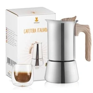 Image of Snadi Italian Moka Coffee Maker Modern and Elegant Design Suitable for Induction, Ceramic Hob, Electric Gas Ergonomic Sturdy Stainless Steel Espresso (4 Cups)