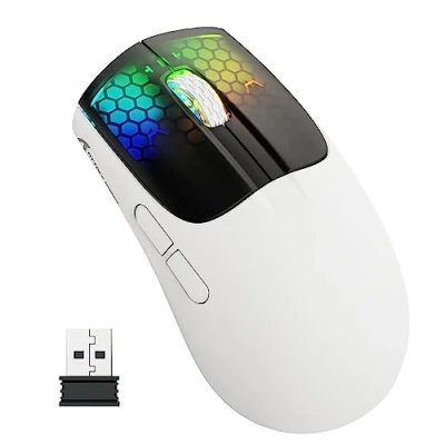 Image of ATTACK SHARK X5 GPRO Superlight Wireless Gaming Mouse 49g,Tri Mode Aerox Mice Wired/2.4G/BT5.0,PAW3312 PixArt Optical Sensor,Up to 4000DPI,RGB Backlit,Long Battery Life for PC/MAC Black White