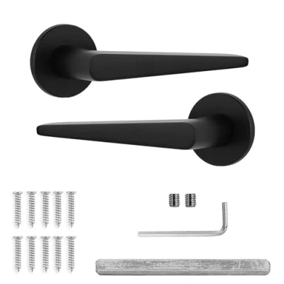 Image of Decoranddecor Black Door Handles Internal Aluminium Matt Handle Sets for Wooden Interior Doors Bedrooms &amp; Bathroom Terra Range
