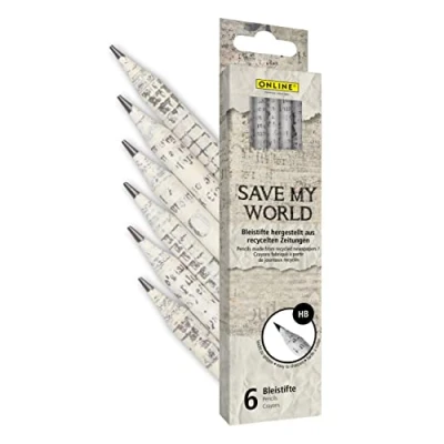 Image of ONLINE Recycled Newspaper Pencils I Value Pack 6 x Environmentally Friendly Set HB Pen for Drawing, Painting, Sketching, Writing Children, School, Artists