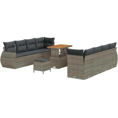 Image of vidaXL 11 Piece Garden Sofa Set with Cushions Grey Poly Rattan Acacia