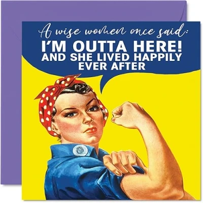 Image of New Job Retirement Good Luck Divorce Card for Women Her Wise Rosie Humorous Funny Leaving Cards Work Colleagues, 145mm x Birthday Greeting Cards, Happy