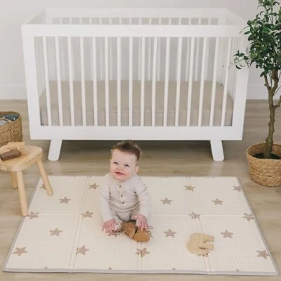 Image of Bubba Bear Baby Play Mat, Floor Foam Playmats for Babies, Foldable Matt Gyms Playmat Kids &amp; Infants, Large Padded Waterproof Mats Crawling Playing, Soft Folding Wipeable (120 x 90 cm, Beige)