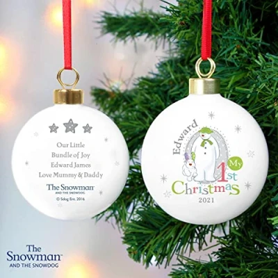 Image of Custom Personalised the Snowman and Snowdog My 1st Christmas Bauble