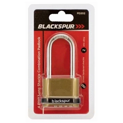 Image of Brass Long Shackle 4 Digit Zinc Alloy Combination Padlock By Blackspur