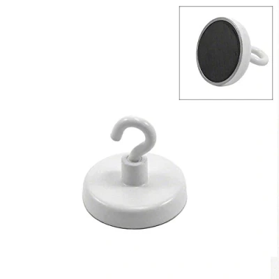 Image of FIRST4MAGNETS Ferrite White Painted Clamping Magnet with M4 Hook for Hanging, Holding or Displaying Items 32mm Dia 7.3kg Pull