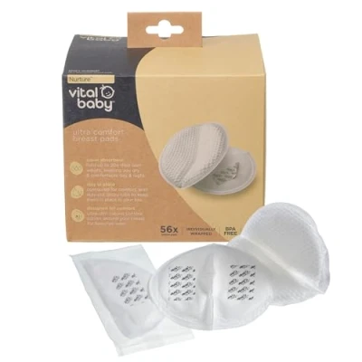 Image of Vital Baby Nurture Ultra Comfort Breast Pads Disposable Nursing Contoured, Soft, Absorbent &amp; Leak Free Universal Fit for BPA, Phthalate Latex 56pk