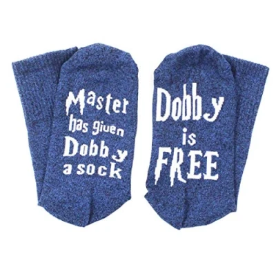 Image of FABSELLER Unisex Novelty Socks Dobby Is Free Knitted Words Cotton for Women Men Funny Socks, Blue