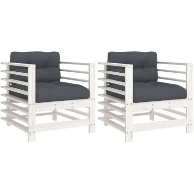 Image of vidaXL Garden Chairs with Cushions 2 pcs White Solid Wood Pine