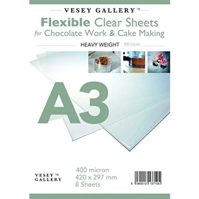 Image of A3 Flexible Clear Plastic for Chocolate Work and Cake Making. 8 Sheets 400micron By Vesey Gallery®