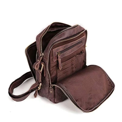 Image of BAIGIO Men&#039;s Leather Shoulder Bag Vintage Small Ipad Messenger Business Cross Body Men Casual Hangbag Side Satchel Sling Crossbody for Work Travel Daily, Coffee