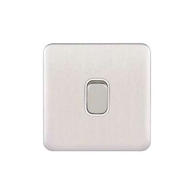 Image of Schneider Electric Lisse Screwless Deco Single Light Switch, Double Pole, 20AX, GGBL2010WSSS, Stainless Steel with White Insert