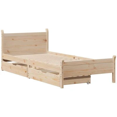 Image of vidaXL Bed Frame without Mattress 100x200 cm Solid Pine Wood Modern Single with Slatted Base &amp; Under Storage Drawers