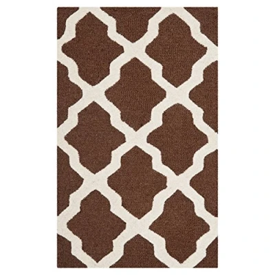 Image of SAFAVIEH Trellis Rug for Living Room, Dining Bedroom Cambridge Collection, Short Pile, in Dark Brown and Ivory, 76 X 183 cm