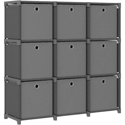 Image of vidaXL 9 Cube Display Shelf with Boxes Grey 103x30x107.5 cm Fabric
