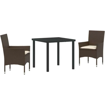 Image of vidaXL 3 Piece Garden Dining Set with Cushions Brown Poly Rattan
