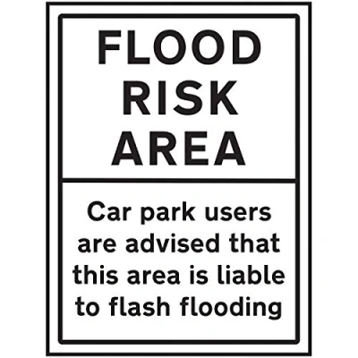 Image of V Safety Flood Risk Area/Car Park Users are Advised That This Area Is Liable To Flash Flooding Sign 450mm x 600mm 2mm Rigid Plastic