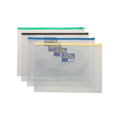 Image of A3 Zip Document Wallet Pack of 5 Assorted Colours