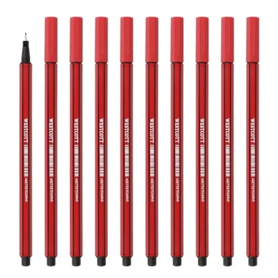 Image of Westcott fineliner red 10 pieces pack premium with 0.4mm line width precise guidance, metal tip, quick drying water based ink E 737784 00