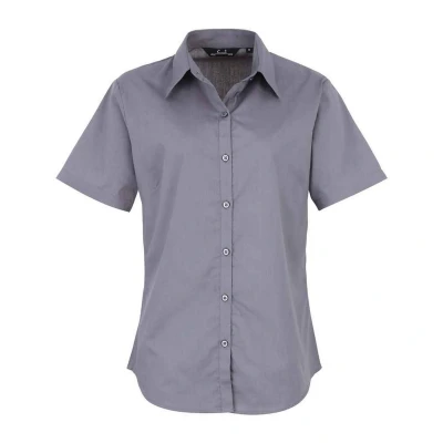 Image of Premier Womens/Ladies Poplin Short Sleeved Blouse (Steel) Grey Size 22 UK