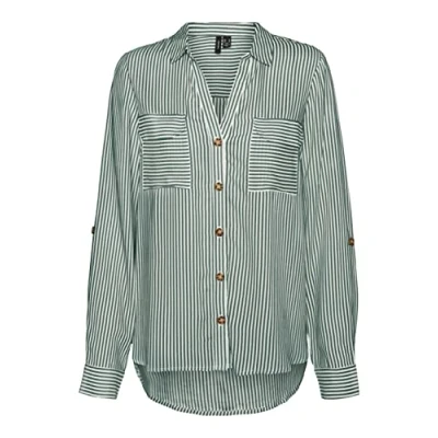 Image of VERO MODA Women&#039;s Vmbumpy L/S Shirt New WVN Noos Longsleeve T, Laurel Wreath/Stripes: Snow White, S
