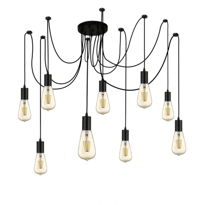 Image of Squiggle 9 Light Cluster Pendant Matt Black, E27