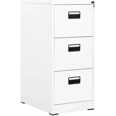 Image of vidaXL Filing Cabinet White, Steel, 46x62x102.5 cm, Modern Design, 3 Drawers, Office File Storage with Lock
