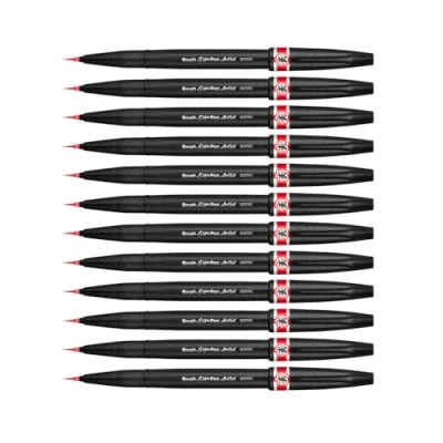 Image of Pentel SESF30 C BX Extra Fine Brush Tip, Set of 12 Red