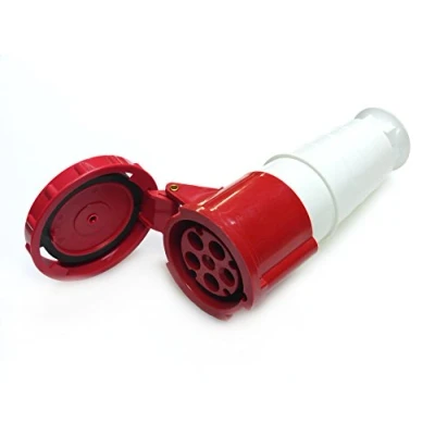 Image of 63 amp 5 pin Trailing Socket Coupler 380V 415V IP67 3P+N+E Waterproof red Triple Phase Connector 63A