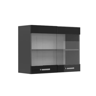 Image of Vicco Glass kitchen cabinet Raul, Black high gloss/Anthracite, 80 cm
