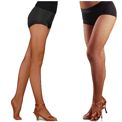 Image of DANCEYOU Professional Fishnet Dance Tight, Women Seamless Latin Tight Stockings,Toffee,S/M