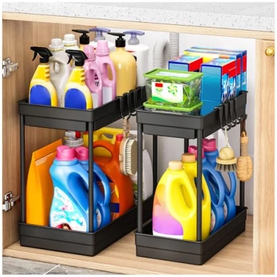 Image of SavvyStor 2 Pack Under Sink Storage Kitchen &amp; Organisation, Tier Bathroom Cabinet, Bathroom, Organiser for Storage, Size1L+1M