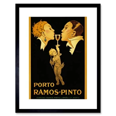 Image of Wee Blue Coo AD DRINK PORT RAMOS PINTO CUPID KISS ALCOHOL FRANCE FRAMED ART PRINT B12X3049