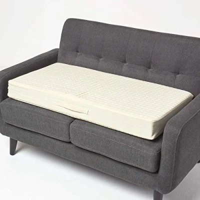 Image of HOMESCAPES Cream Quilted 2 Seater Booster Cushion with Removable Cover 100 cm Long 10cm Deep Firm Orthopaedic Foam for Two Sofa Seat Pad Soft 100% Cotton Washable