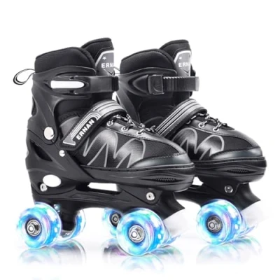 Image of ERNAN Roller skates Kids boots,8 Light up Wheels and 4 Sizes Adjustable.Rollerskates for Beginners, Suitable Indoor Outdoor (White, S)