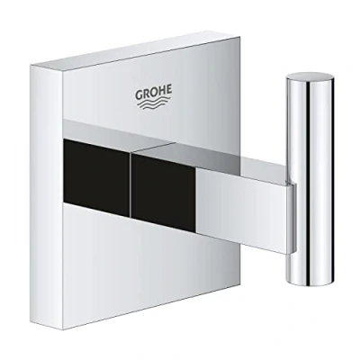 Image of GROHE Start Cube Robe Hook Bathroom Wall Mounted Shower Towel Hanger (Metal, Concealed Fastening, with Screws and Dowels), Easy to Fit QuickGlue, Stainless Steel, 40961DC0