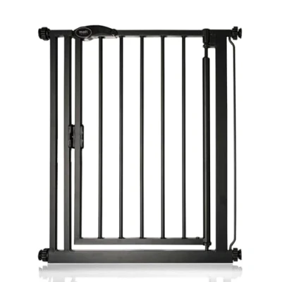 Image of Safetots Pressure Fit Self Closing Stair Gate, Narrow, 68.5cm 75cm, Matt Black, Auto Baby Safety Barrier for Toddler, Easy Installation