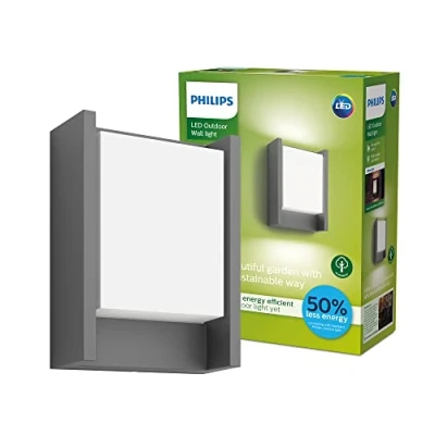 Image of PHILIPS LED Arbour Ultra Efficent Outdoor Wall Light [Anthracite 1x3.8W] 3000K White. for Home, Garden, Patio Lighting Energy Saving