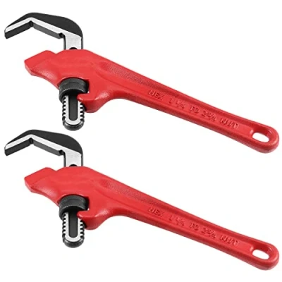 Image of SEUNMUK 2 PCS 9 1/2 Inch Hex Offset Wrench, Pipe Wrench Heavy Duty Steel End Adjustable Plumbing Tools with Red Handle, 1 1/8 5/8 Inches Capacity